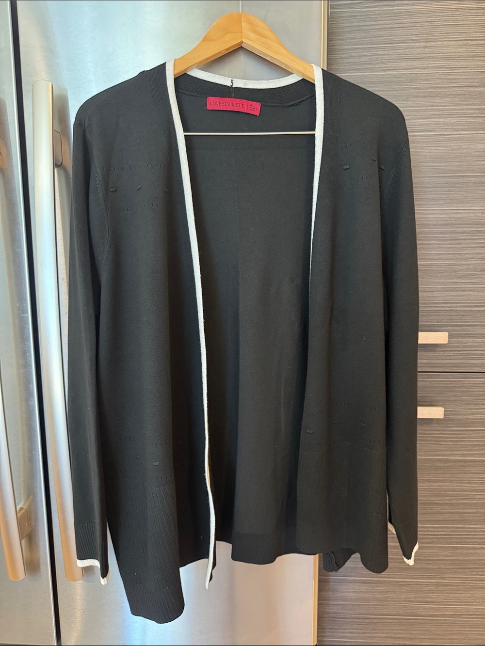 Scarlett Black Cardigan with White Contrast Trim plus size